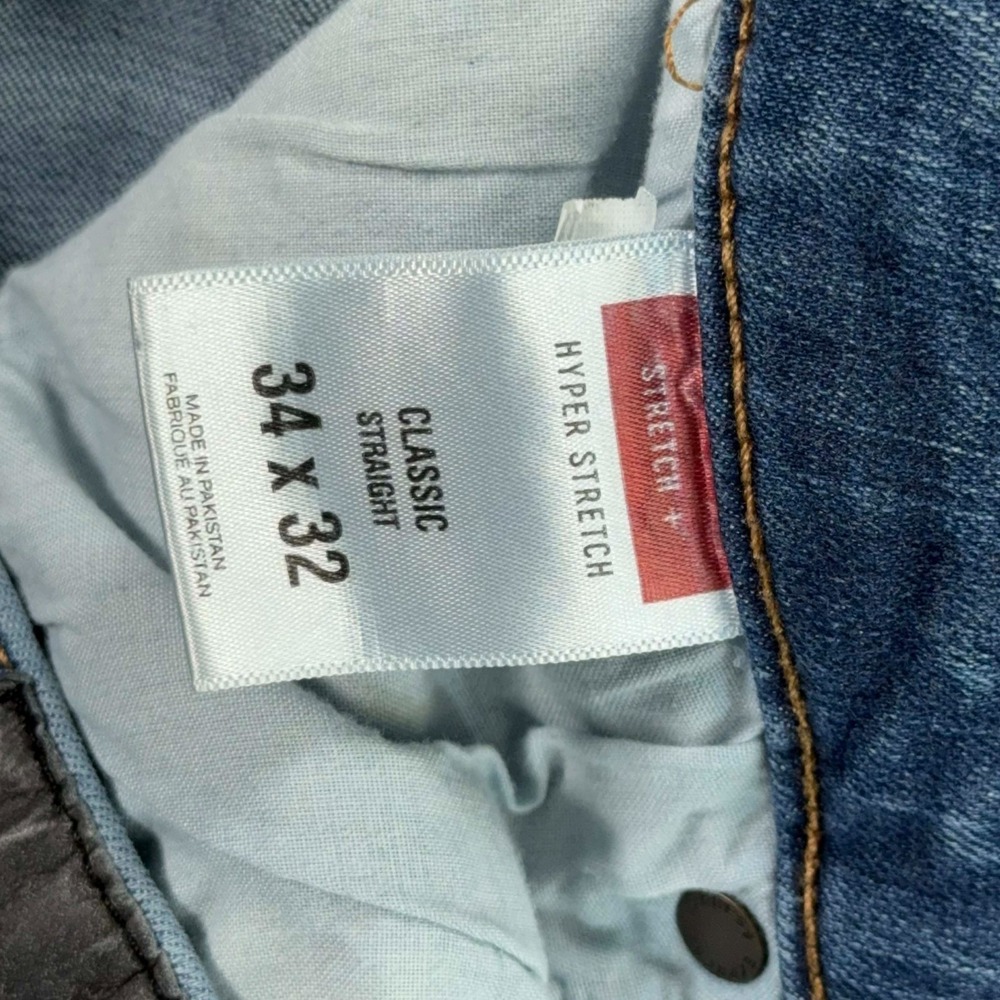 Express Hyper Stretch Jeans Mens 34x29.5 Classic Straight Blue Whisker Fade - Picture 5 of 10
